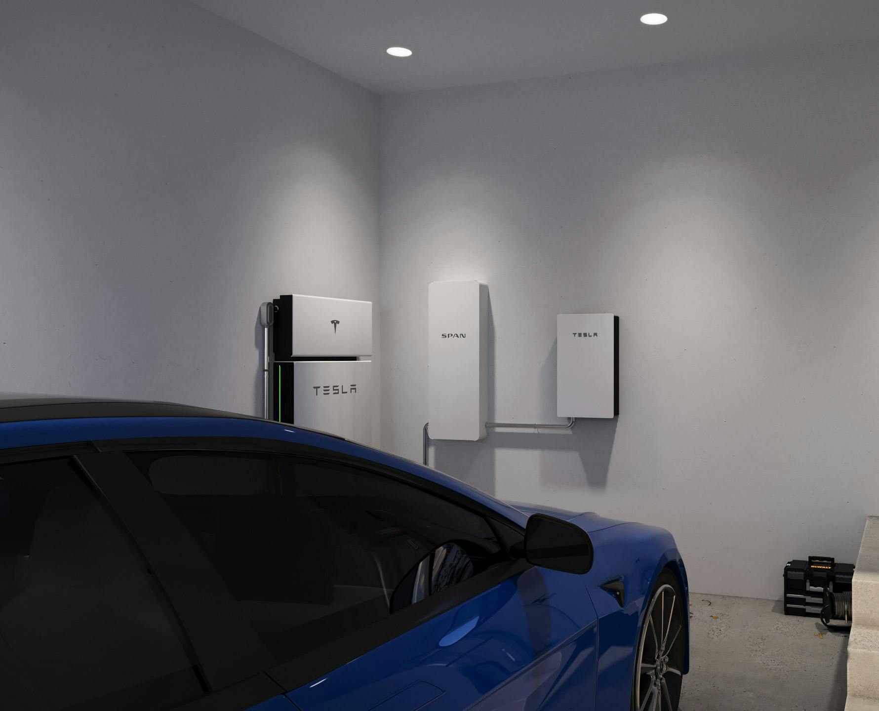 Car garage with Tesla charging station