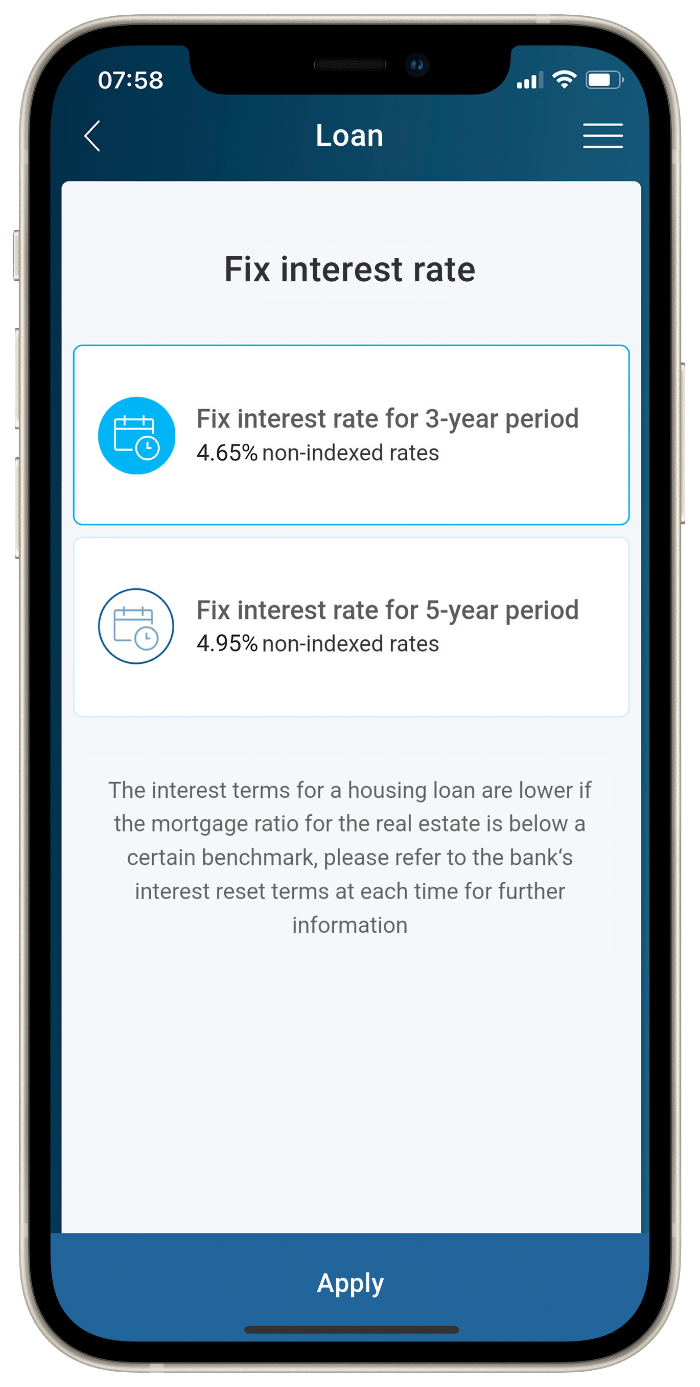 iPhone showing fix interest rate screen