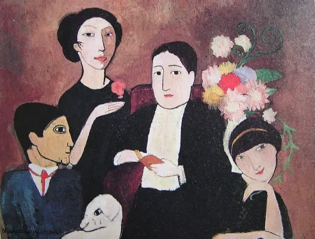 Marie Laurencin — Apollinaire et ses amis (1908). Picasso, Fernande Olivier, Guillaume Apollinaire.