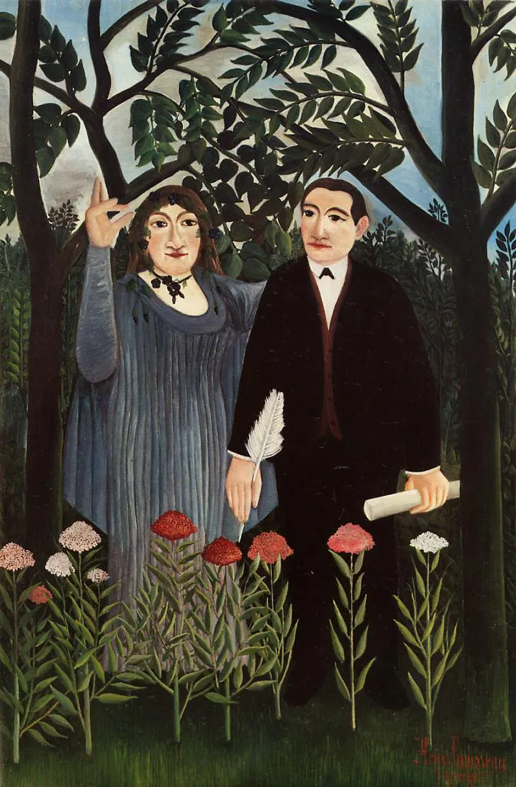 Le Douanier Rousseau — La muse inspirant le poète (1909). Apollinaire et Marie Laurencin.