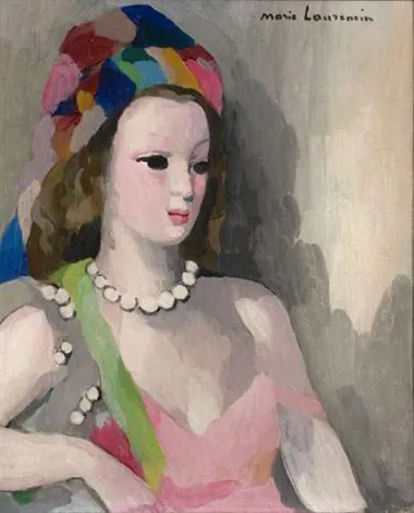 Marie Laurencin — Jeune fille au collier de perles et turban (1938)