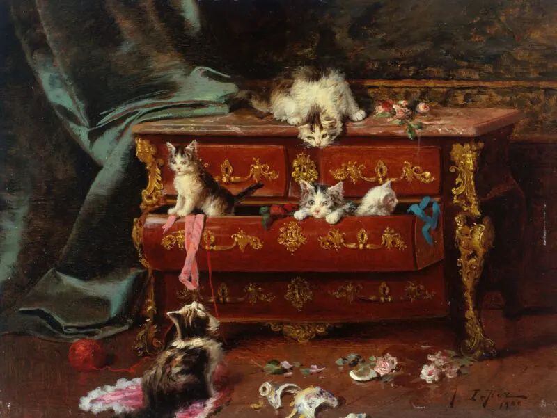 Jules Le Roy, Chats dans une commode, 1900, huile sur toile, Roubaix, La Piscine – Musée d’art et d’industrie André Diligent