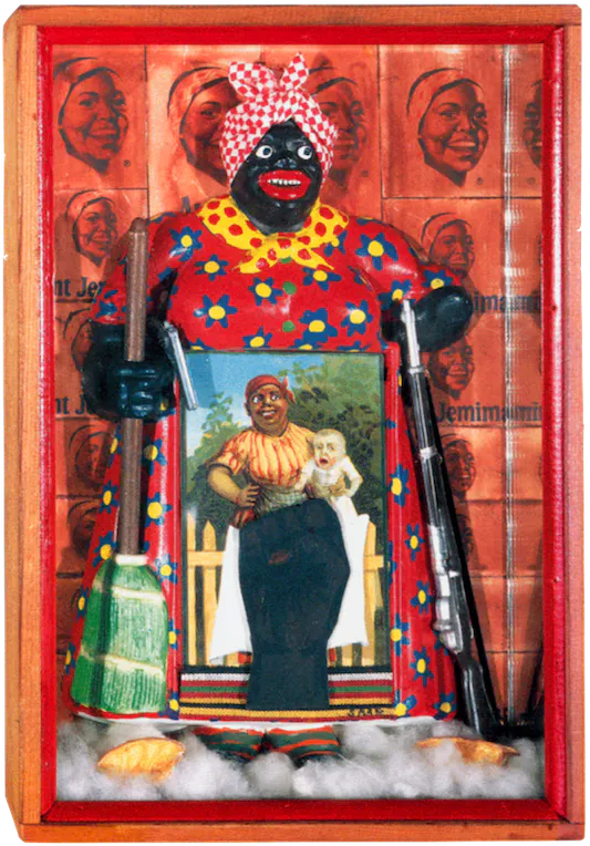 Betye Saar, Liberation of Aunt Jemima, 1972, assemblage, 11-3/4 x 8 x 2-3/4 inches (Berkeley Art Museum and Pacific Film Archive)