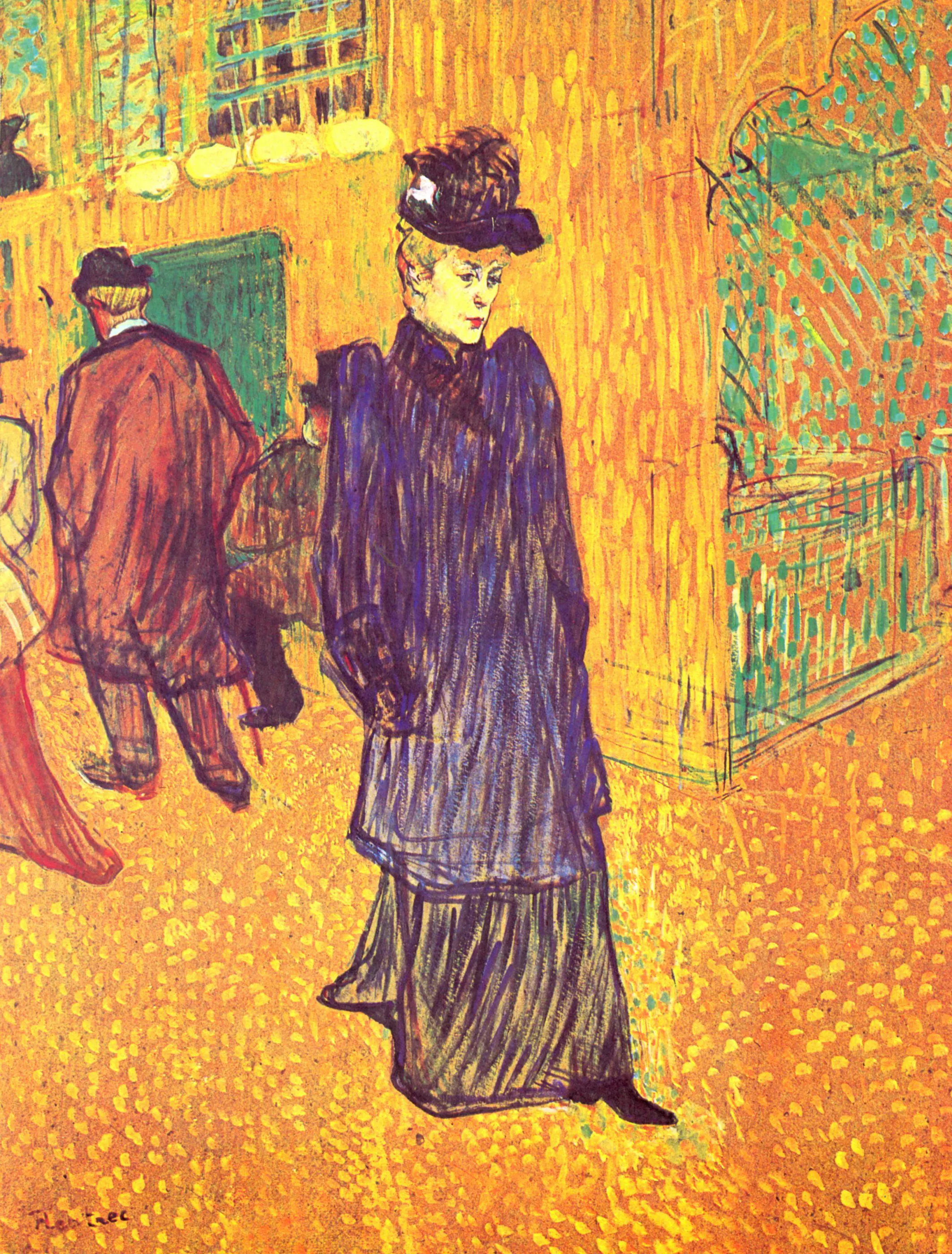 Jane Avril sortant du Moulin Rouge — 1892 — Huile et gouache sur carton, 84,3x63,4 cm — Wadsworth Atheneum Museum of Art, Hartford, Connecticut (Toulouse-Lautrec)