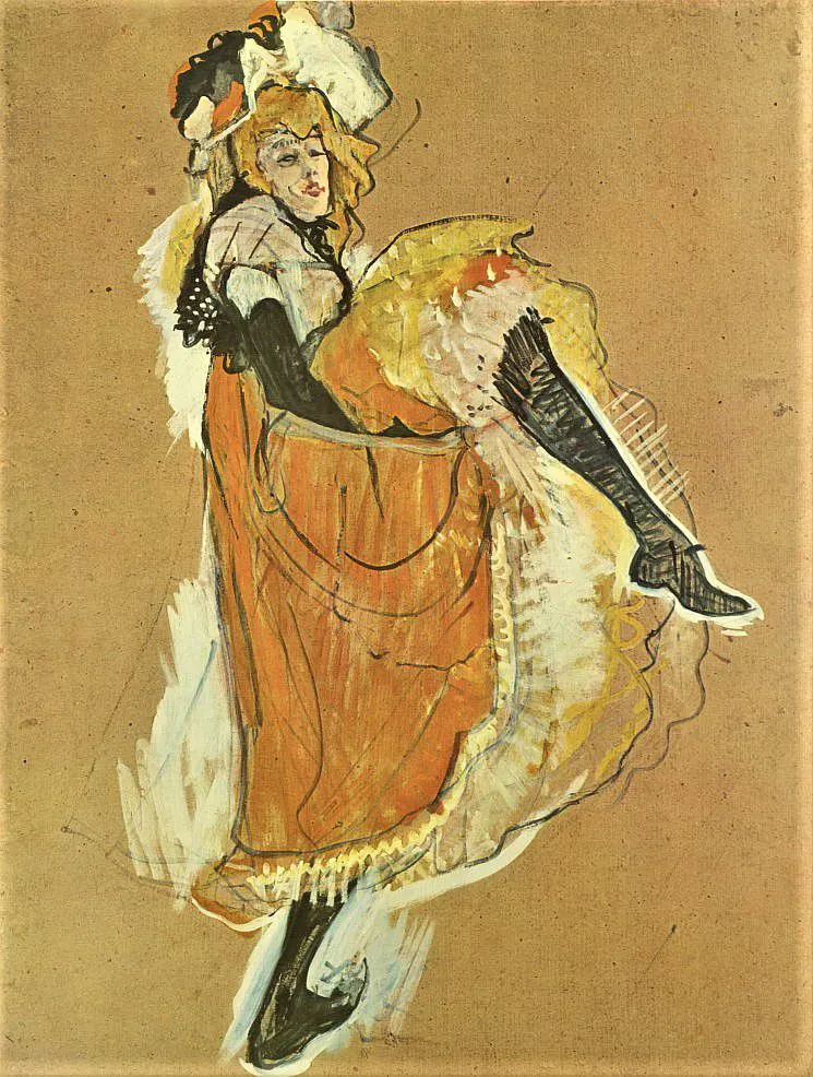 Jane Avril dansant — 1893 — Étude de l'affiche Jardin de Paris — Gouache sur carton, 99x71 cm — Collection Stavros S. Niarchos (Toulouse-Lautrec)