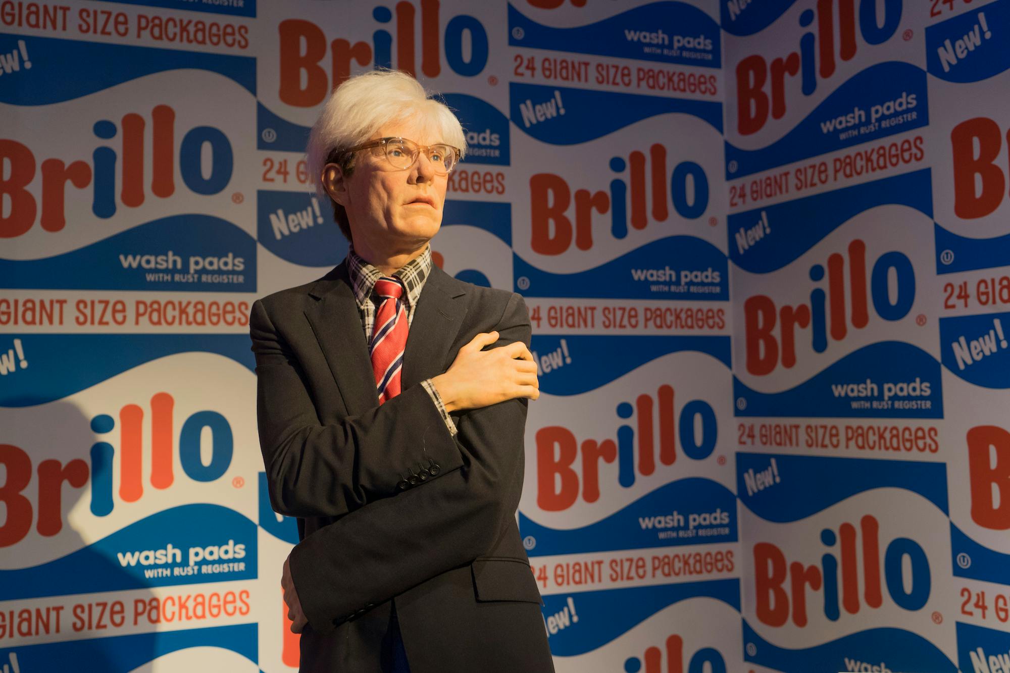 A wax sculpture of Andy Warhol.