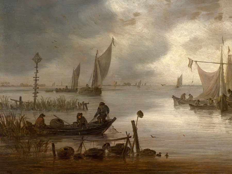 Jan van Goyen (Leyde, 1596 – La Haye, 1656)
Barques de pêcheurs sur un rivage par ciel chargé
Huile sur panneau de chêne, deux planches, parqueté
48 x 66 cm
Estimation : 50 000 - 70 000 € 
