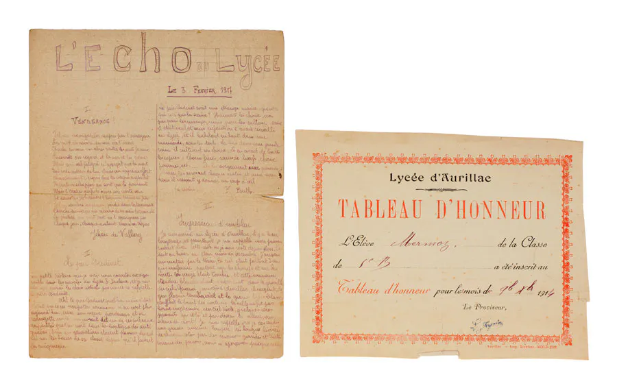 Jean Mermoz
Manuscrit autographe, L’Écho du Lycée, 3 février 1917
Amusant projet de journal lycéen
Estimation : 1 500 - 2 000 €