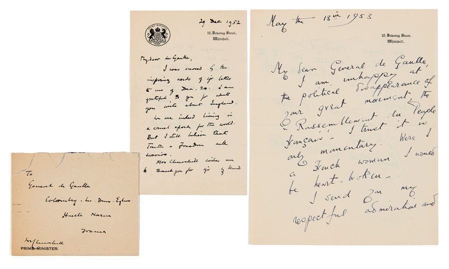 Winston Churchill (1874-1965) Lettre au général de Gaulle, 29 décembre 1952 Vendu 107 584 € 