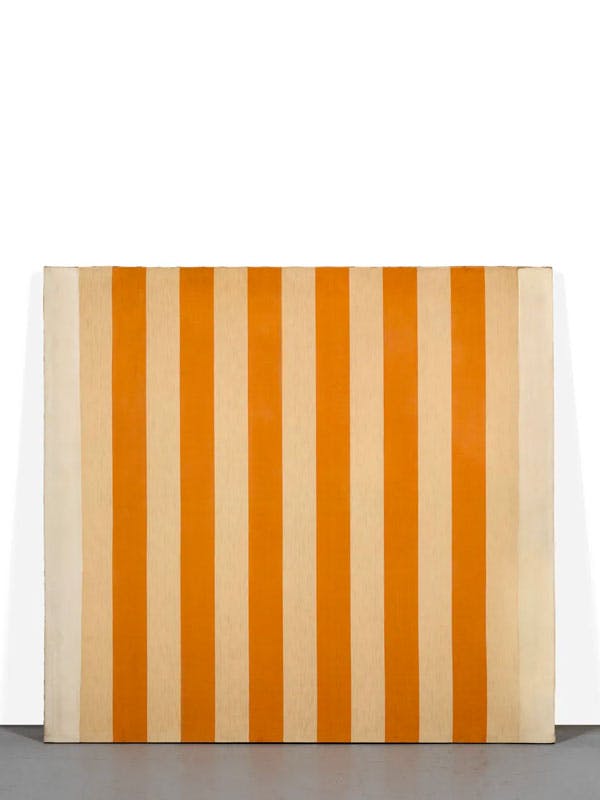Daniel Buren (Né en 1938)
Peinture acrylique blanche sur tissu rayé blanc et orange – 1967
Estimation : 50 000 – 70 000 €