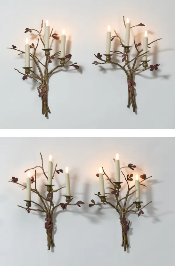 Claude Lalanne (1925-2019) 
Paire d’appliques Structure végétale à trois lumières 
Pièce unique, 1996
Bronze doré et cuivre galvanisé
Estimation : 200 000 – 300 000 € (la paire)