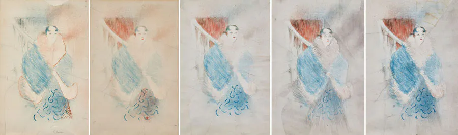 Henri de Toulouse-Lautrec (1864-1901) 
Elsa, Dite La Viennoise, 1897 
Lithographies en couleurs : les 5 épreuves d’essai, l’état définitif signé 
Vendu : 119 160 €