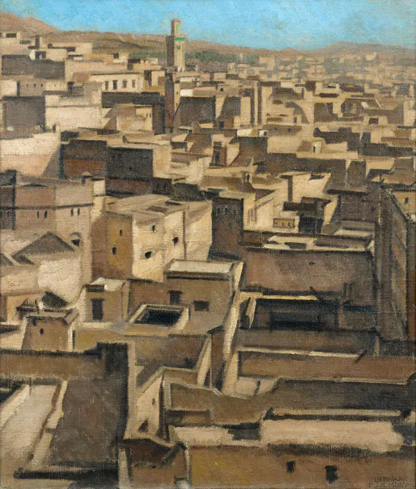Bernard Boutet de Monvel (1881-1949)
Fès, les toits de Fès el Bali, circa 1917
Huile sur toile
65 x 56 cm
Estimation : 120 000 - 180 000 € / 1 320 000 - 1 980 000 MAD 