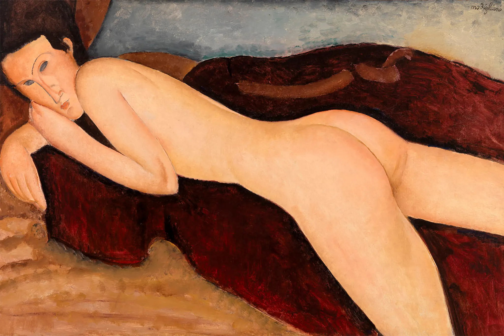 Amedeo Modigliani. Reclining Nude from the Back (Nu couché de dos), 1917, Oil on canvas