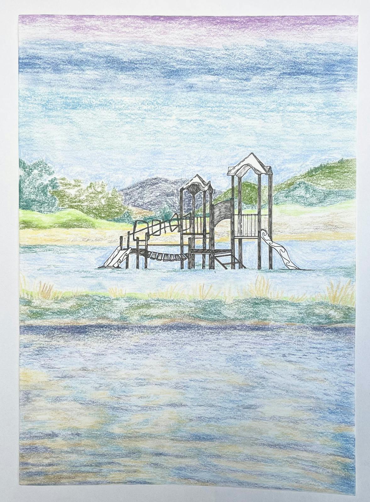 Swamp Playground I, 2022, Pastel and pencil on paper, 297mm (H) x 210mm (W), Unframed, NZ$350.00