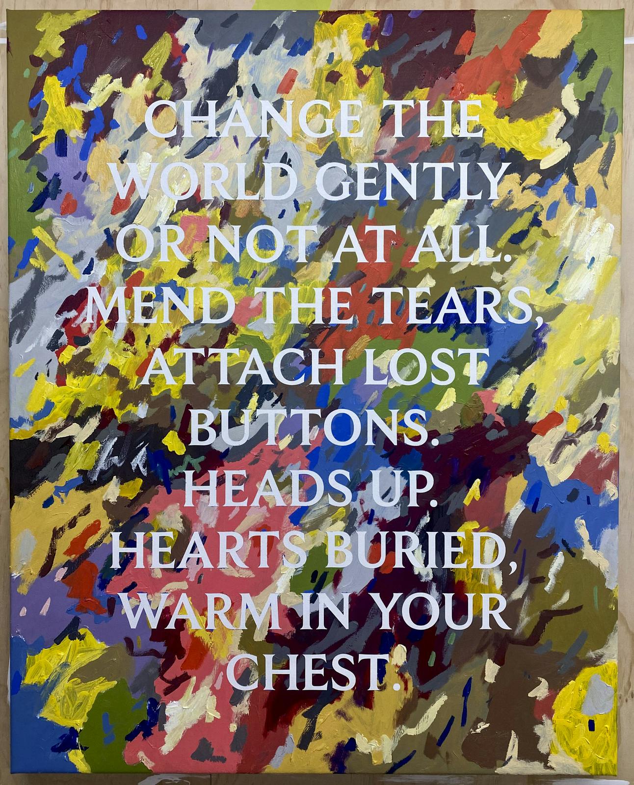 Change the World Gently, 2022, Oil paint on linen, 1000mm (H) x 800mm (W) x 50mm (D), Unframed, NZ$6,000.00