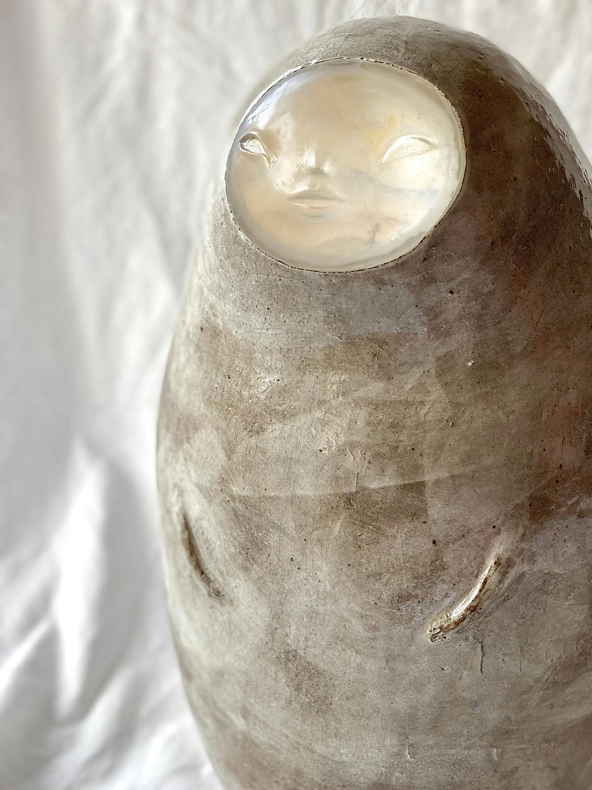 White Washed Girl, 2022, Ceramics, glass, light, 450mm (H) x 240mm (W) x 240mm (D), NZ$2,500.00