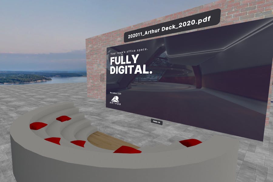 An auditorium ready for a presentation or event in Arthur virtual office space