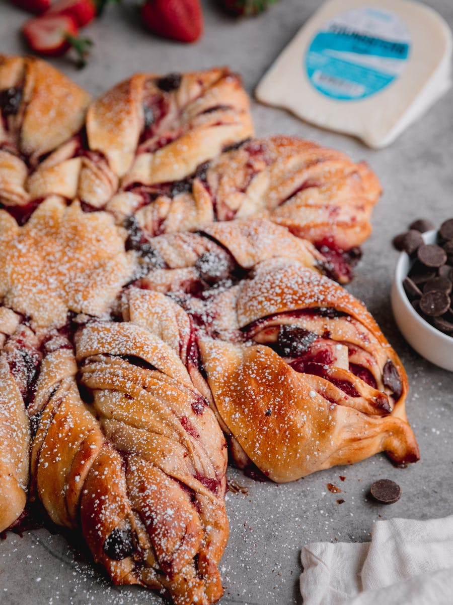 Cheesy Chocolate Strawberry Star Bread with Artikaas Youngsters Goat Gouda