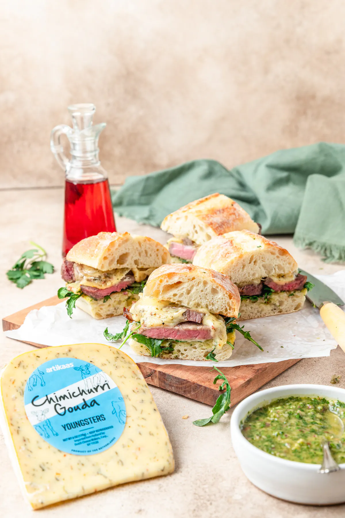 steak and chimichurri cheese sandwich