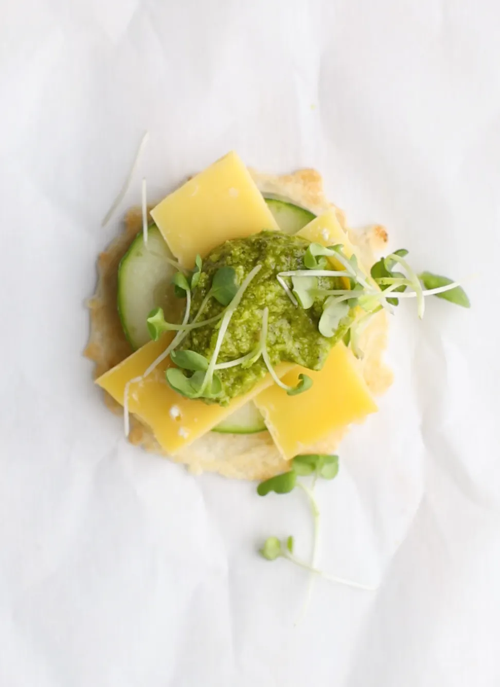 aged gouda cucumber pesto micro greens