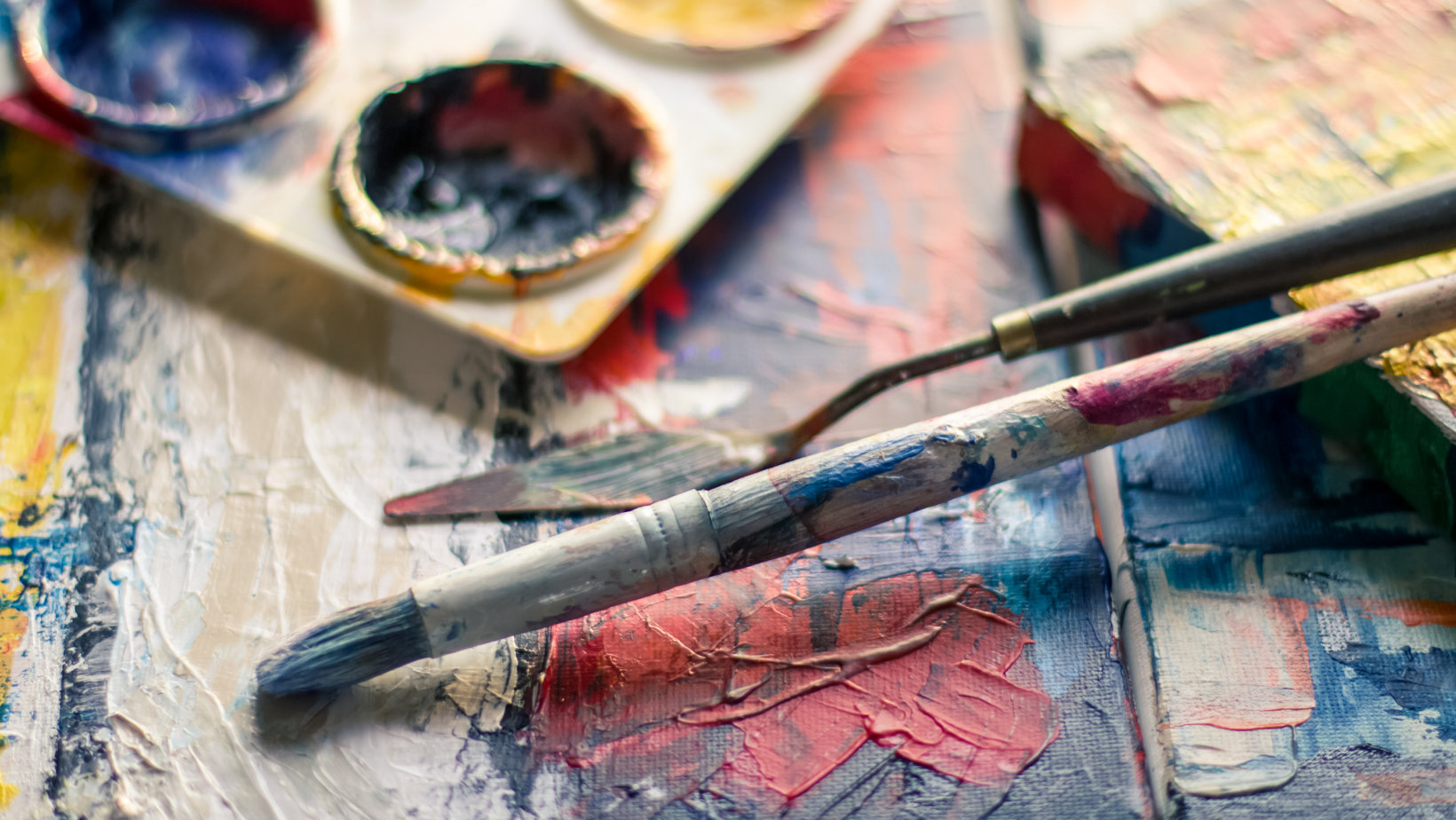 paintbrushes and paints