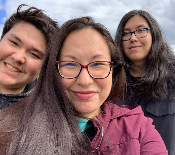 Dawlari Windolph, Janine Windolph, and Corwyn Windolph-Turtle. Selfie photo taken in Cree First Nation of Waswanipi. Credit  Janine Windolph