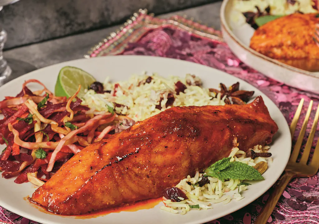 Mapled Tandoori Salmon with Mint from New Indian Basics Cookbook