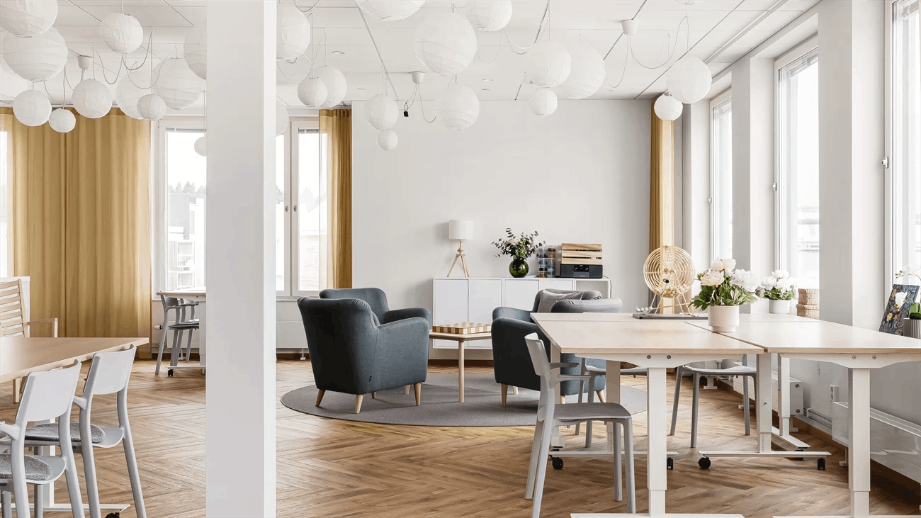 Interiör bild av samlingssal - Öreslandet äldreboende ritat av arkitekt i Stockholm