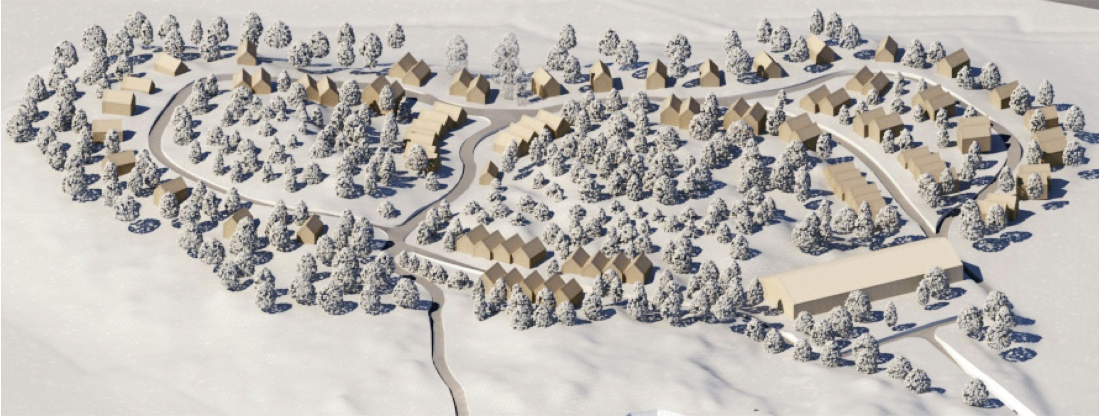 Flygvy över Hästbyn vid Valsta Säteri i Haninge, bostadsprojekt ritat av arkitektkontor Ascape Arkitektur.