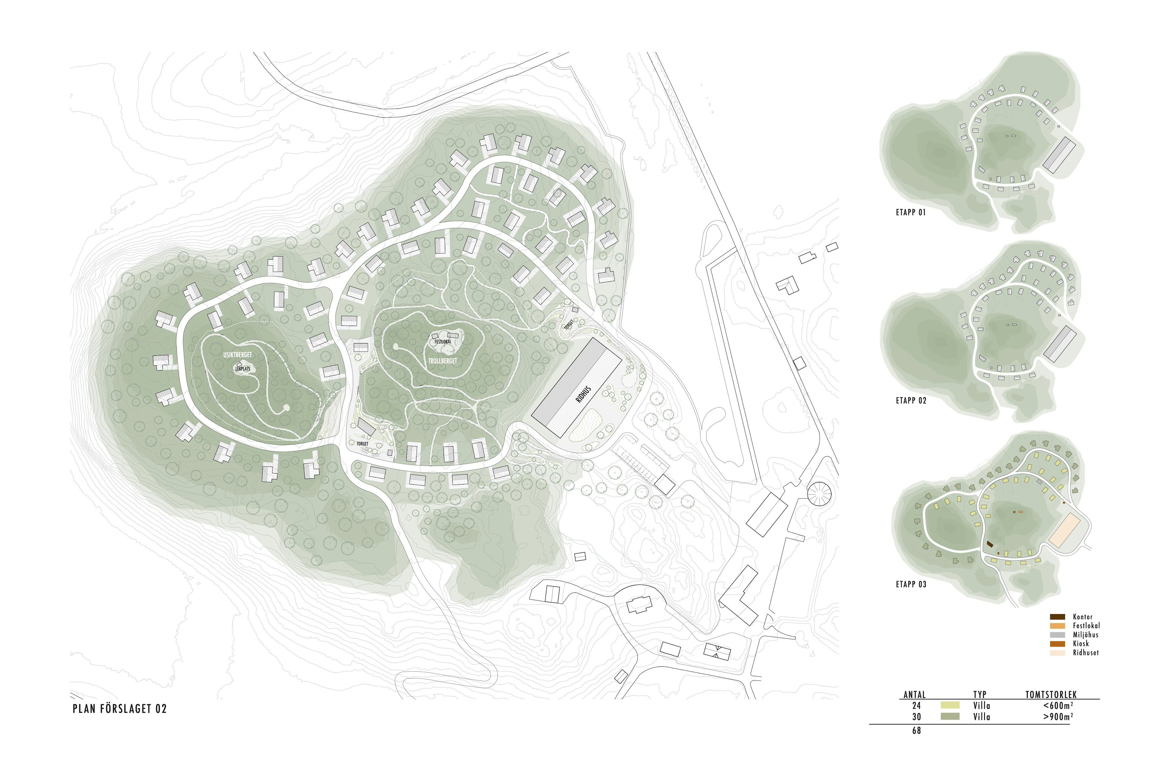Situationsplan för Hästbyn vid Valsta Säteri, bostadsprojekt med villor, parhus och radhus.