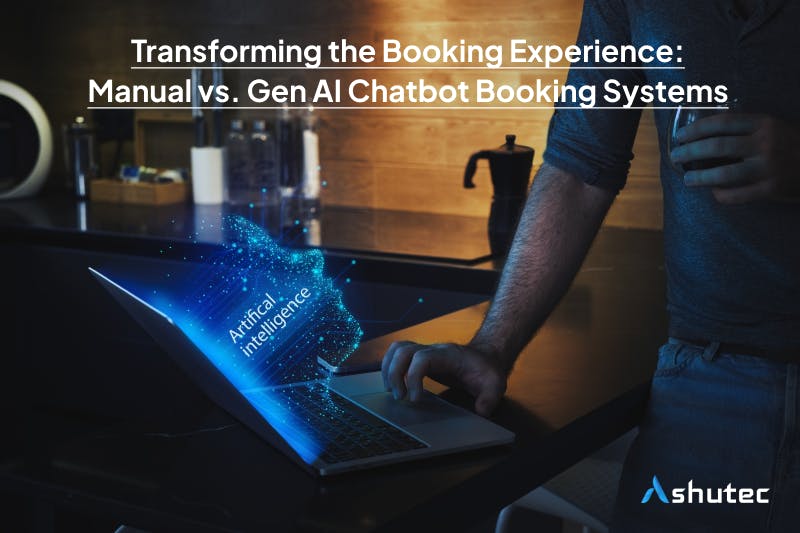 Person using Gen AI chatbot for a booking on his laptop