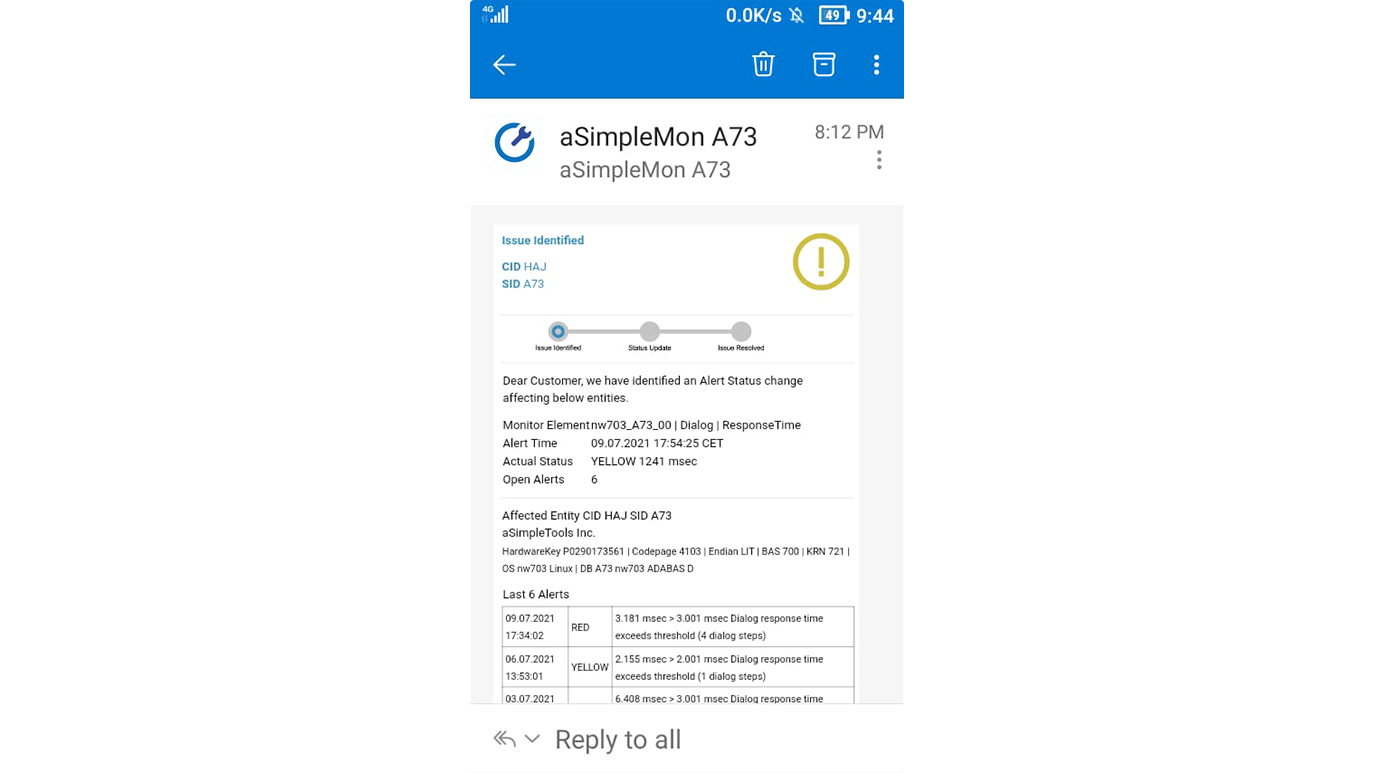 Android (Jelly 2 Mini) alert mail (HTML format)