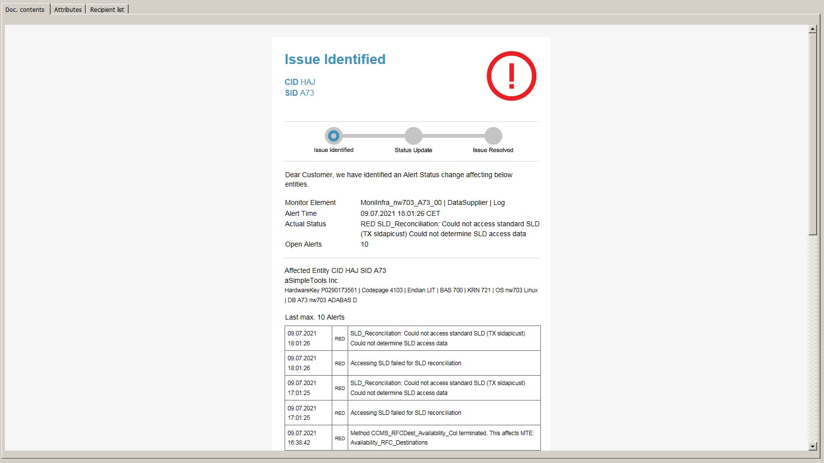 SAP® GUI SAP® OFFICE alert mail (HTML format)