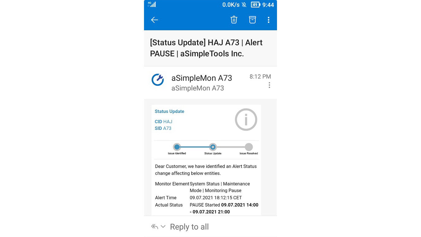 Android (Jelly 2 Mini) monitoring pause mail (HTML format)