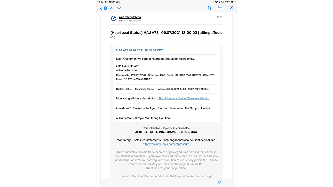 iPad Heartbeat status mail (HTML format)