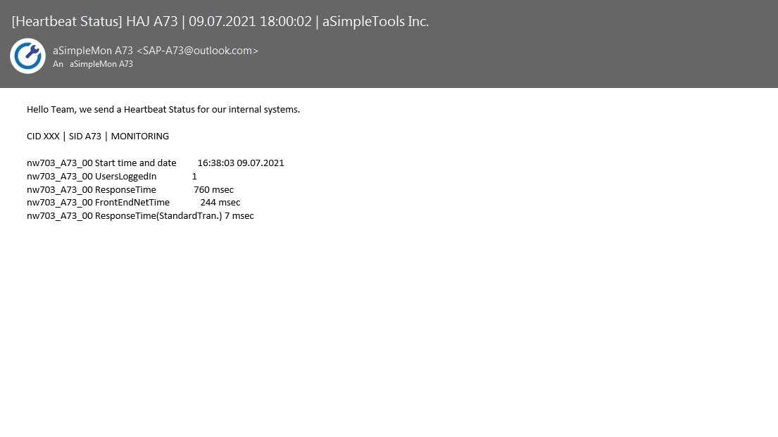 Outlook Heartbeat status mail (HTML format)