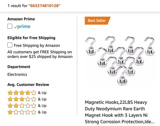 Amazon UPC Search Result