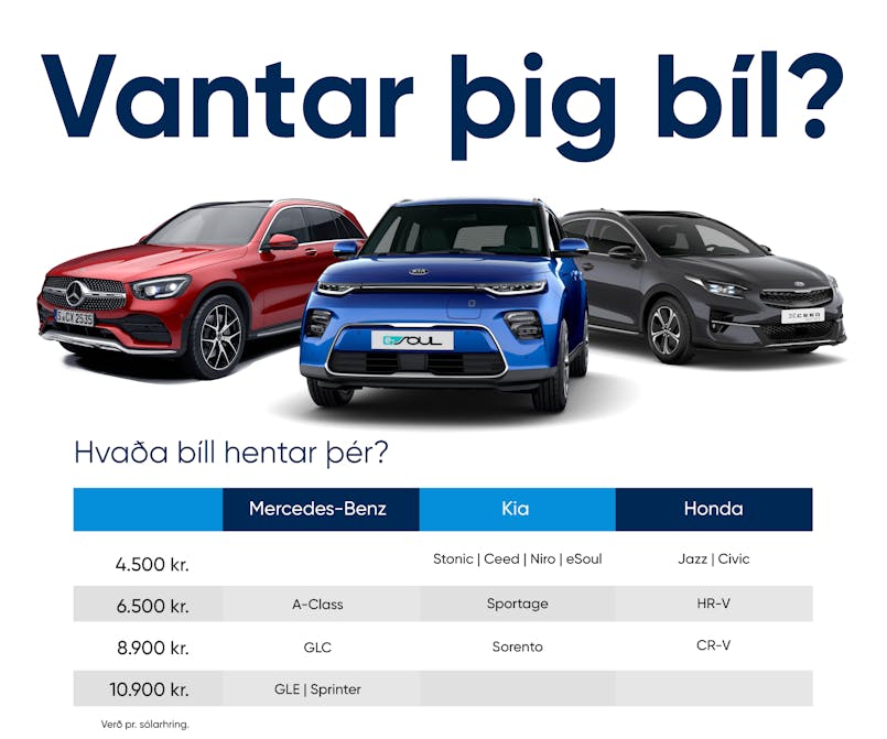 Bílaleiga verðskrá