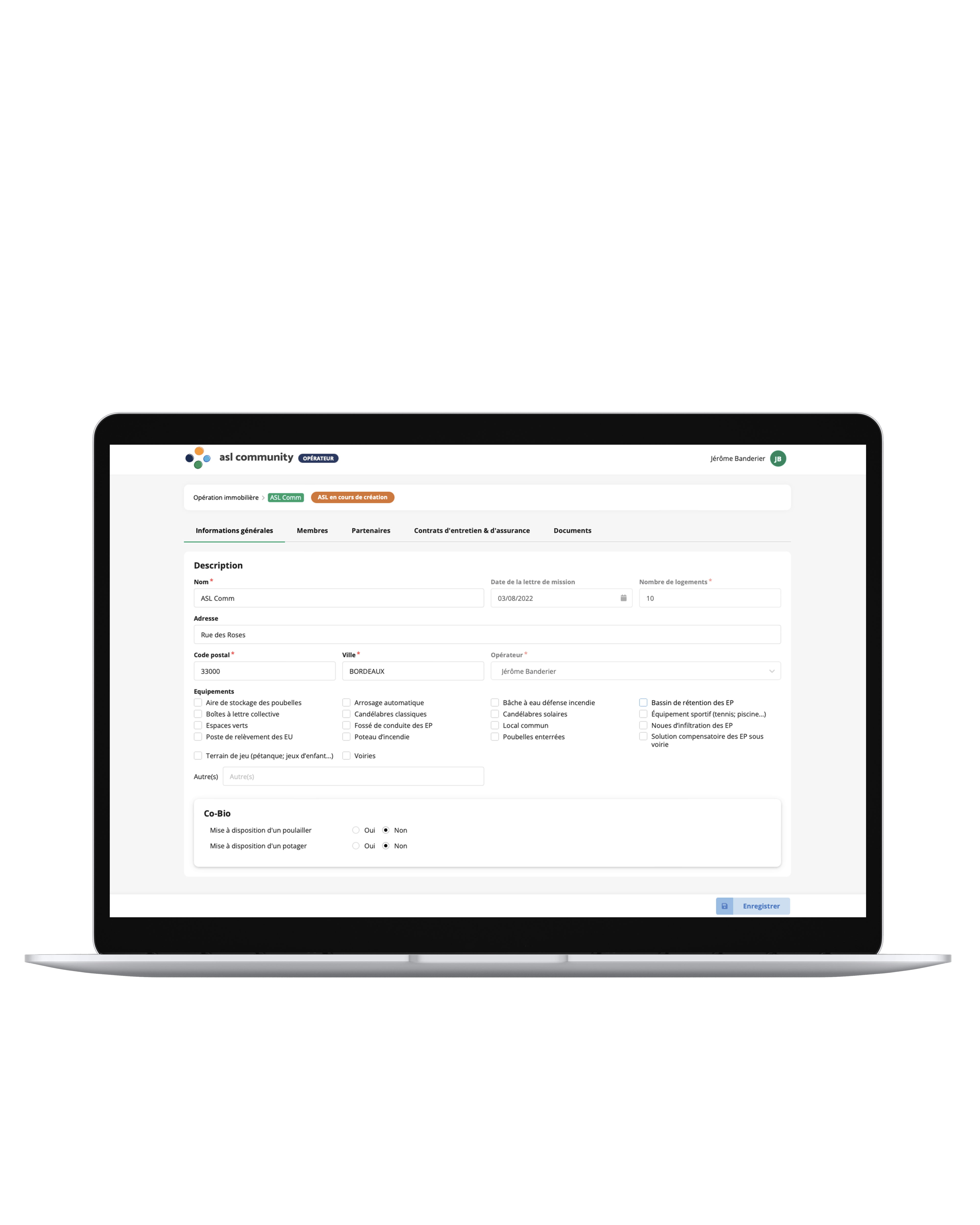La page d'information du lotissement sur la plateforme ASL Community