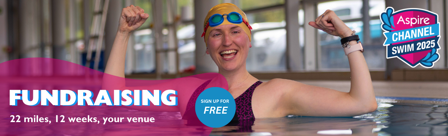 Channel swim banner: sign up for free, 22 miles, 12 weeks, your venue