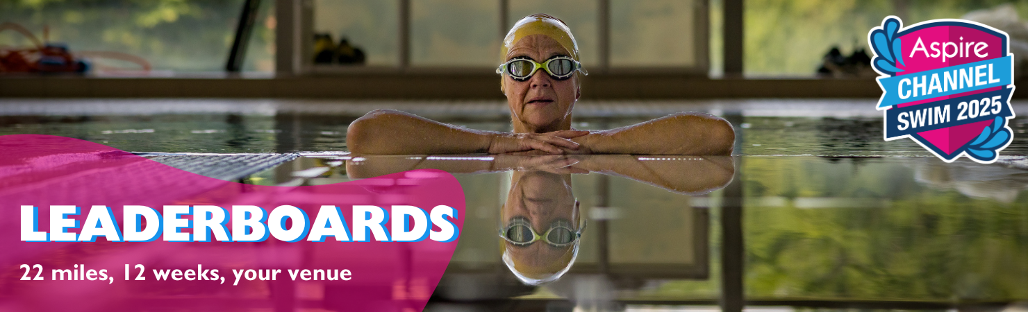 Channel swim banner: sign up for free, 22 miles, 12 weeks, your venue