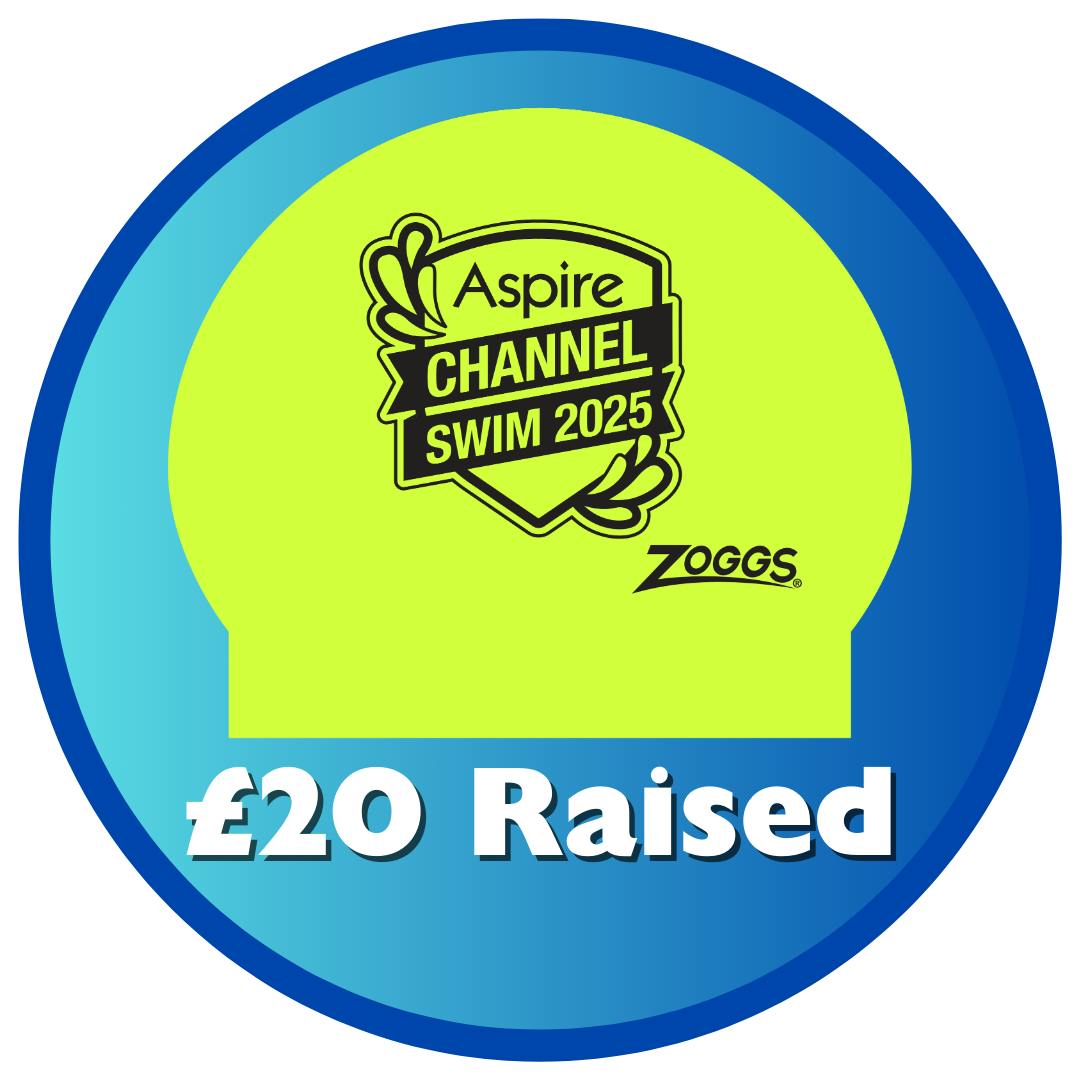 Yellow swimming hat with Aspire Channel Swim 2025 logo