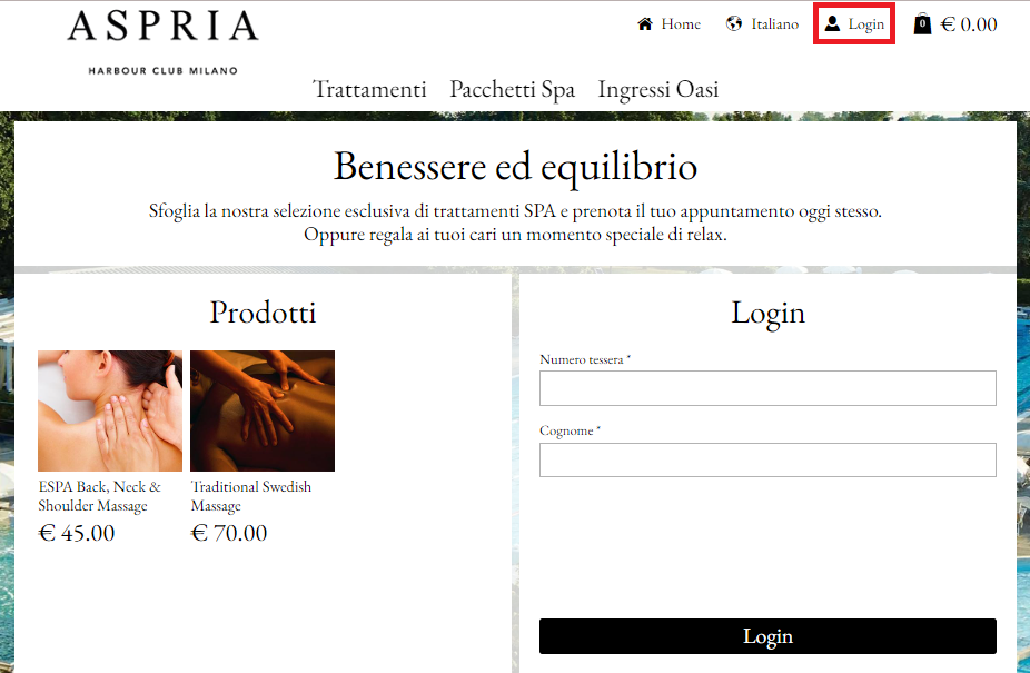 1. Seleziona "Accedi" per accedere al tuo account Socio
