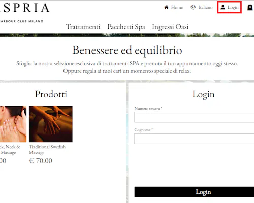 1. Seleziona "Accedi" per accedere al tuo account Socio