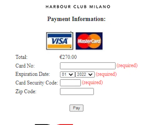 8. Inserisci i dati per il pagamento con la carta di credito. Clicca su "Avanti" per confermare.