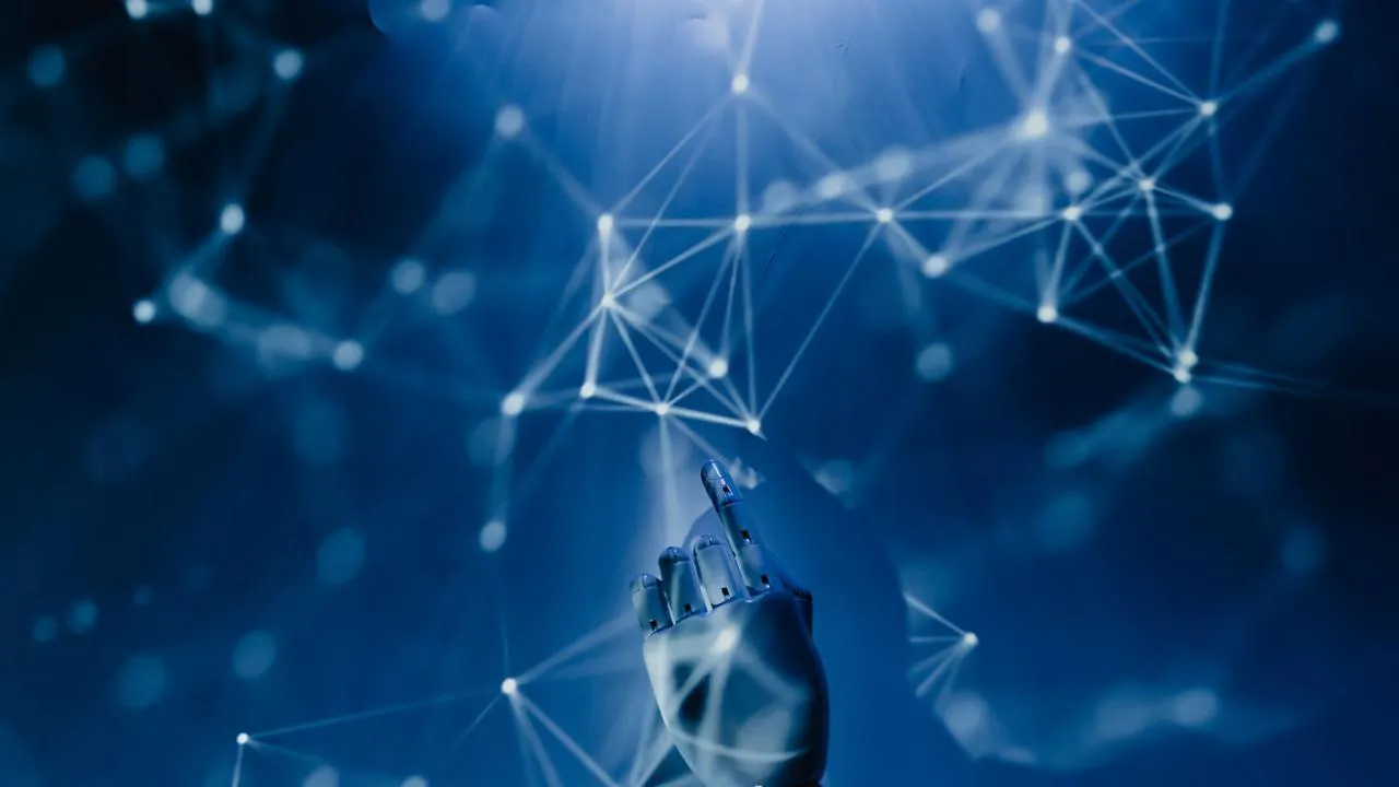 Profissionais colaborando com sistemas de inteligência artificial em um escritório moderno, simbolizando o futuro do trabalho.