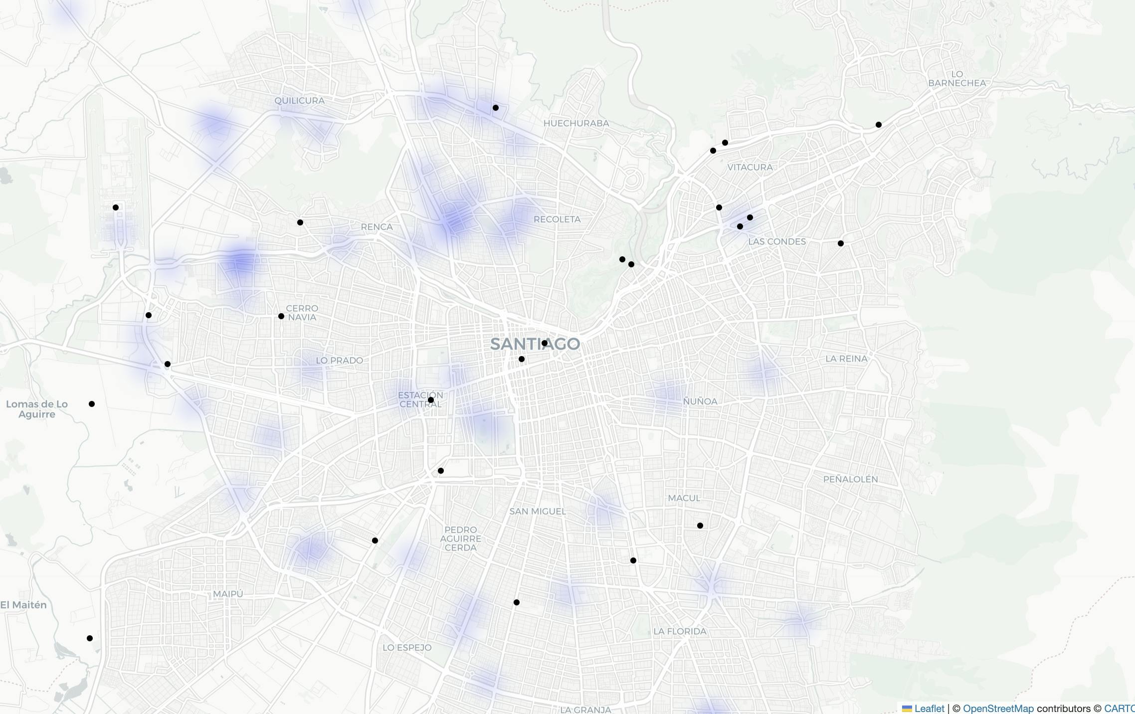 Santiago's heatmap with trips and charging stations