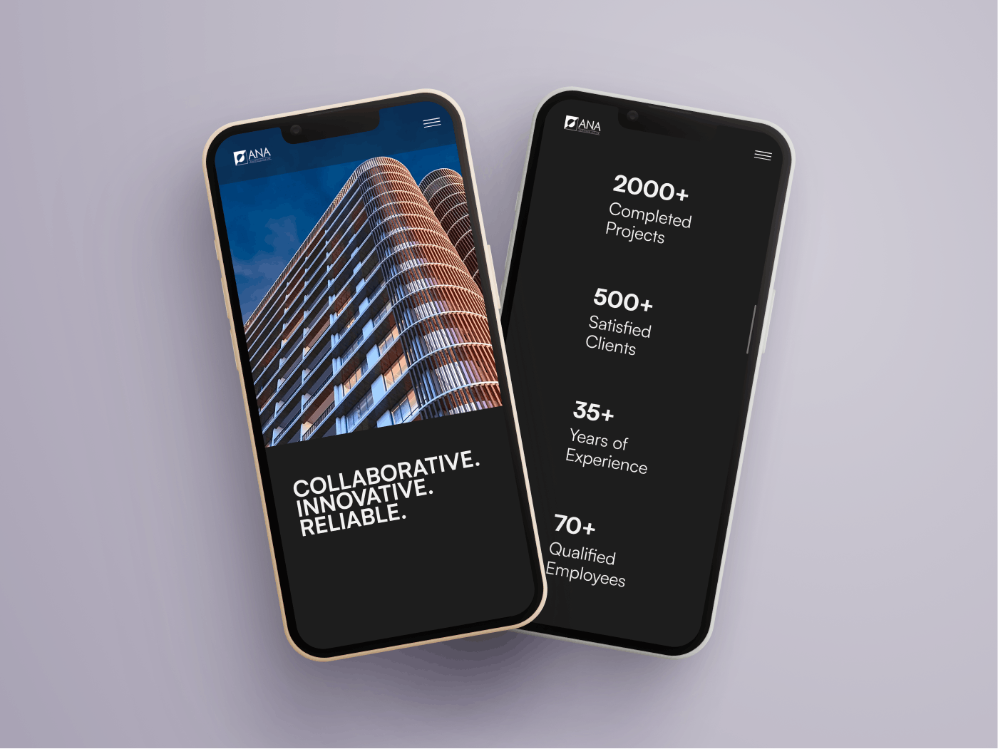 ANA Architects website on mobile