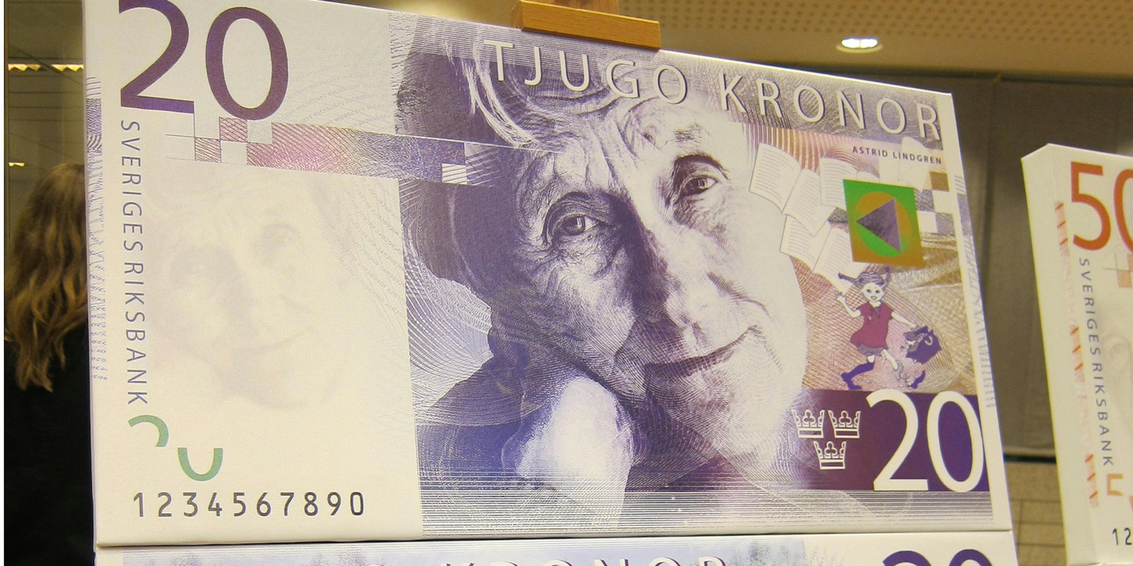 Astrid Lindgren avbildas på den nya tjugokronorsedeln